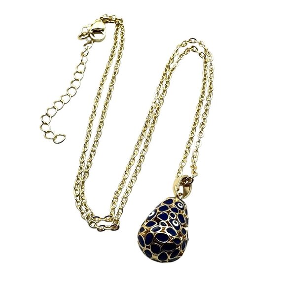 Evil Eye Pendant Necklace Gold Plated Blue White Enamel 18 - 20 Inch Chain - Picture 2 of 3